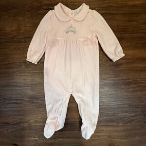 Quiltex 6-9 Months Pink Velour Romper Footie One Piece Outift Collar Baby Girl